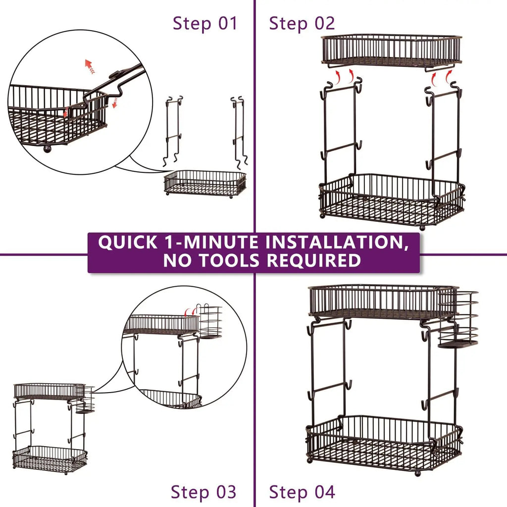 Heavy 2-Tier Fruit Basket with Side Storage