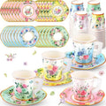 Floral  Disposable Paper Tea Cups & Saucers 7 OZ