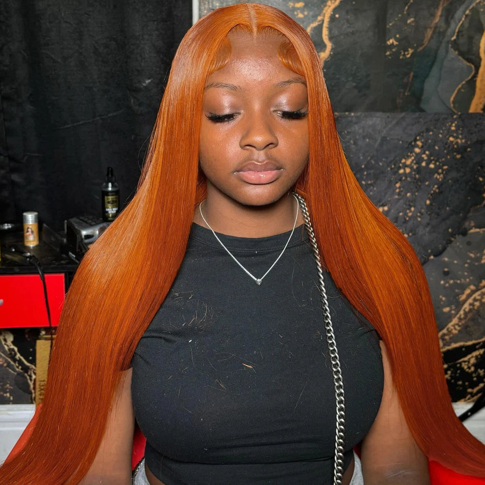 30 Inch Straight Orange Ginger Lace Front Wigs
