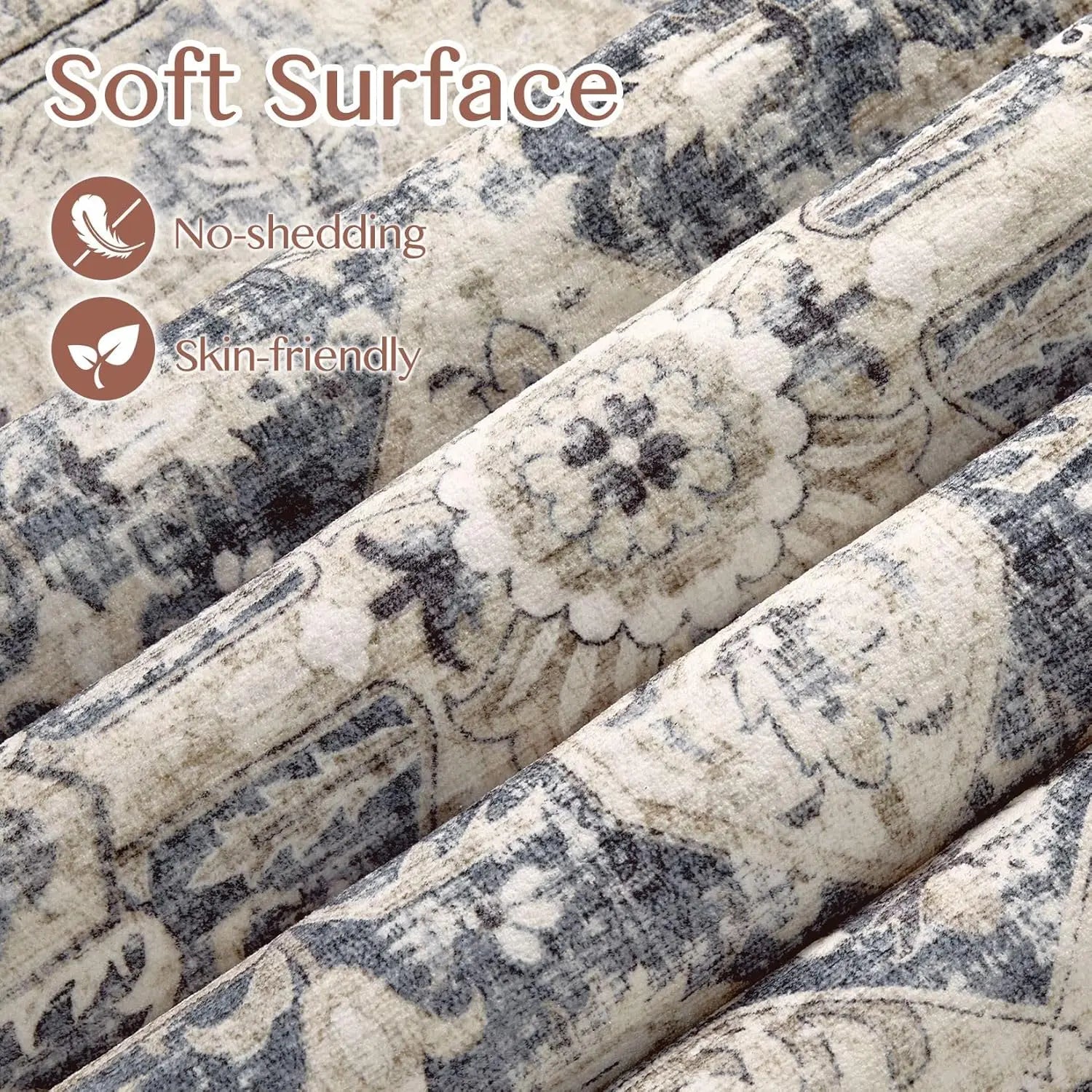 9x12 - Cream Blue Distressed Farmhouse Carpet