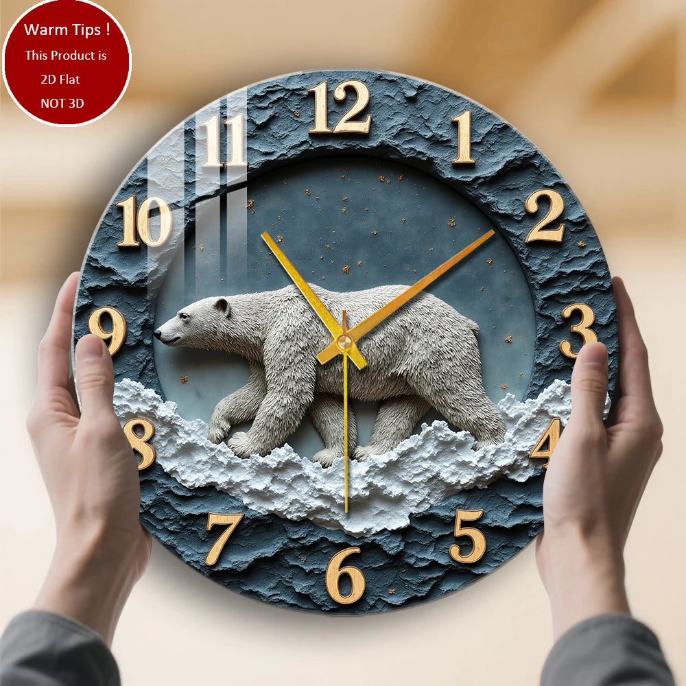 Tempered Glass Wall Clock Polar Bear