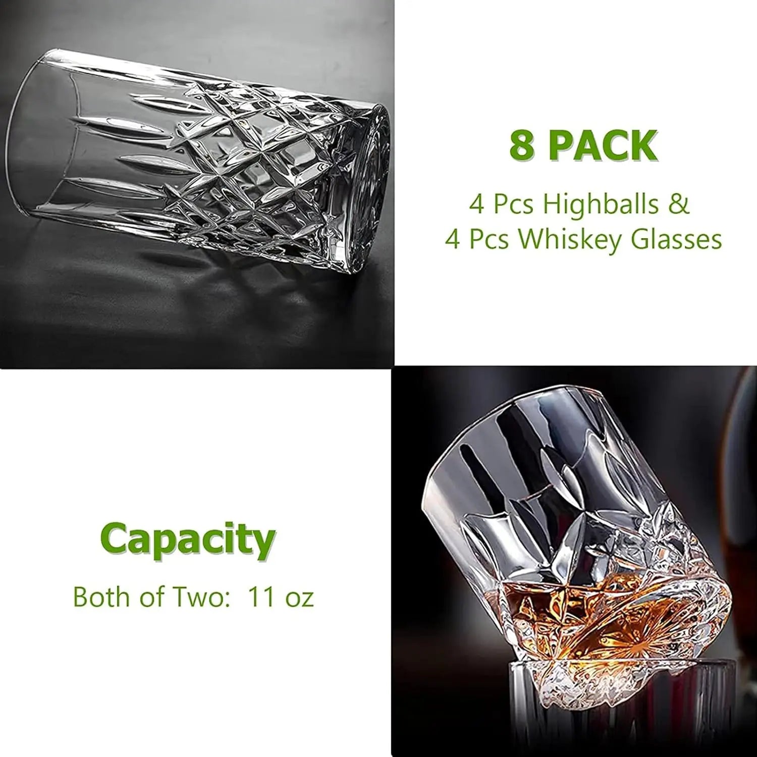 Old Fashioned 11 oz Whiskey Glasses, 8 Pieces