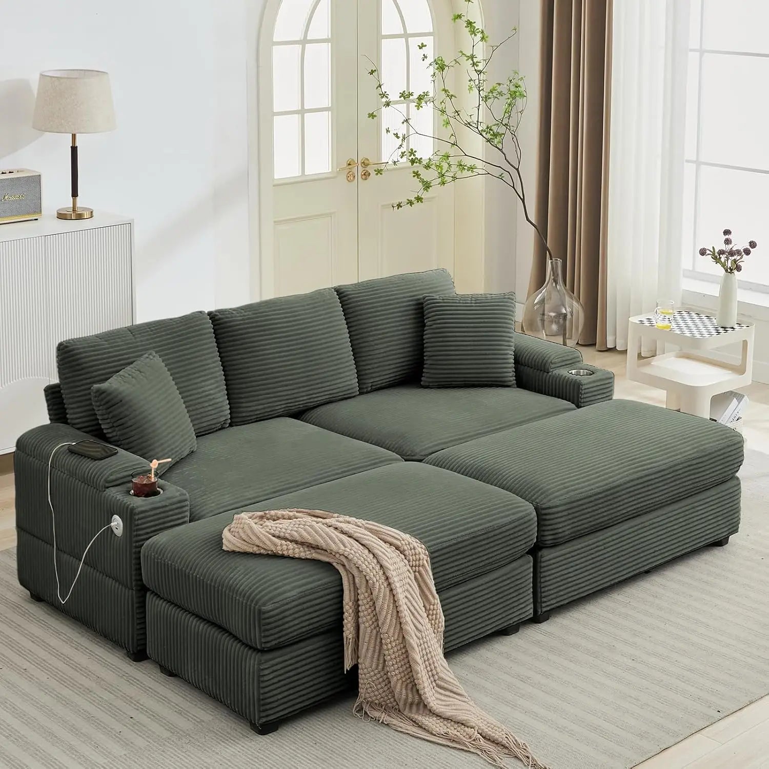 Oversized Double Chaise Lounge with Ottomans