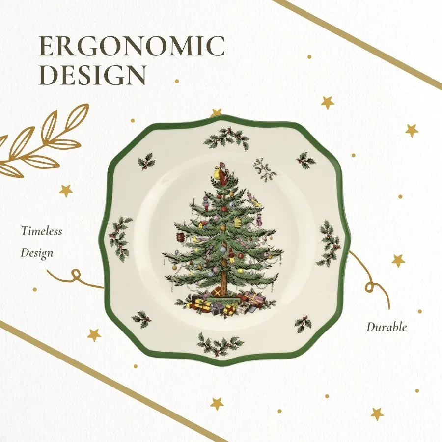 Christmas Tree Scalloped Dinner Plate Set of 4