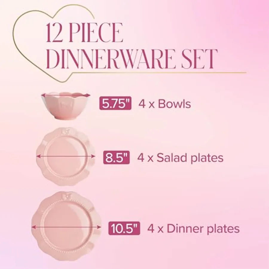 12-Piece Embossed Bow Dinnerware Set