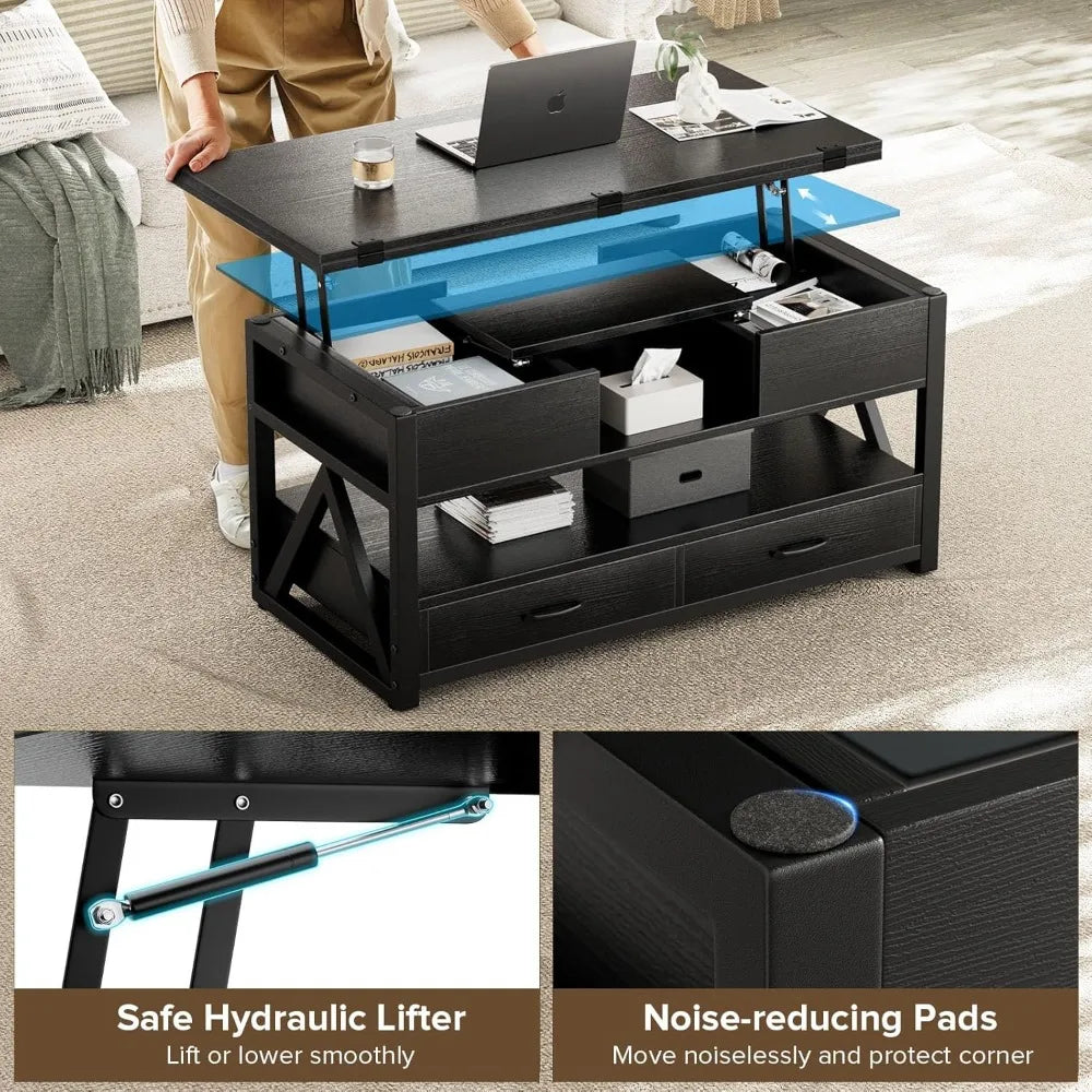 40" Lift Top Coffee Table with Storage Drawers