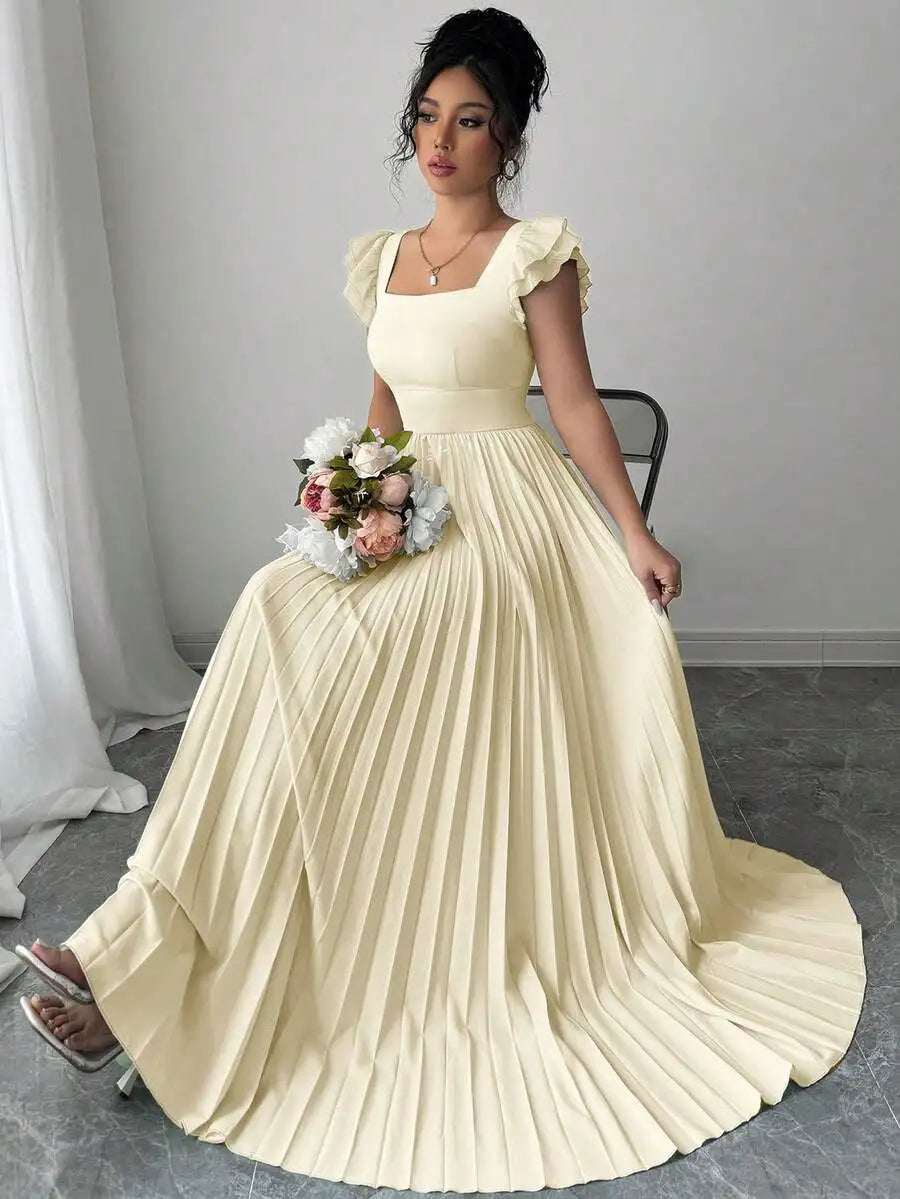 Ruffled Sleeve Pleated Maxi Dress