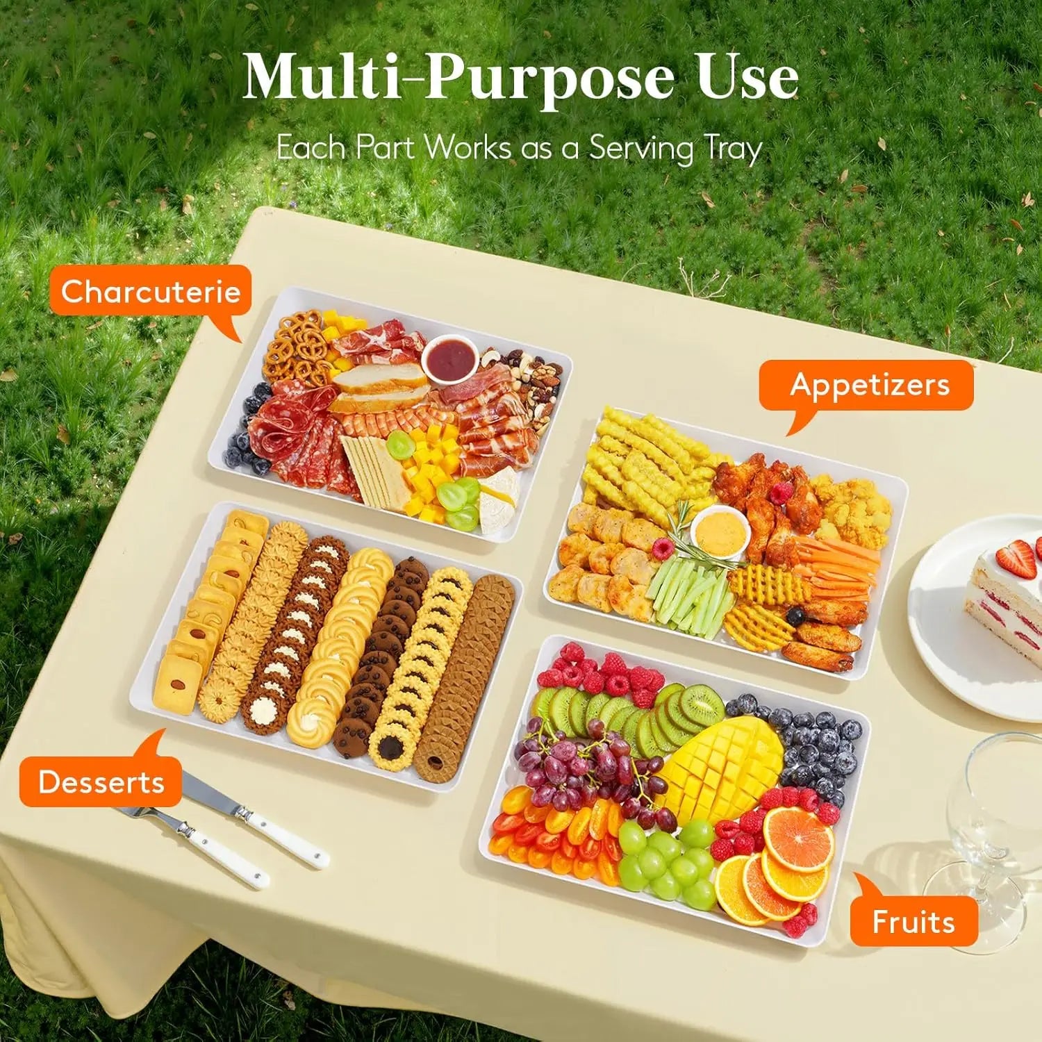 4-Piece White Plastic Serving Trays