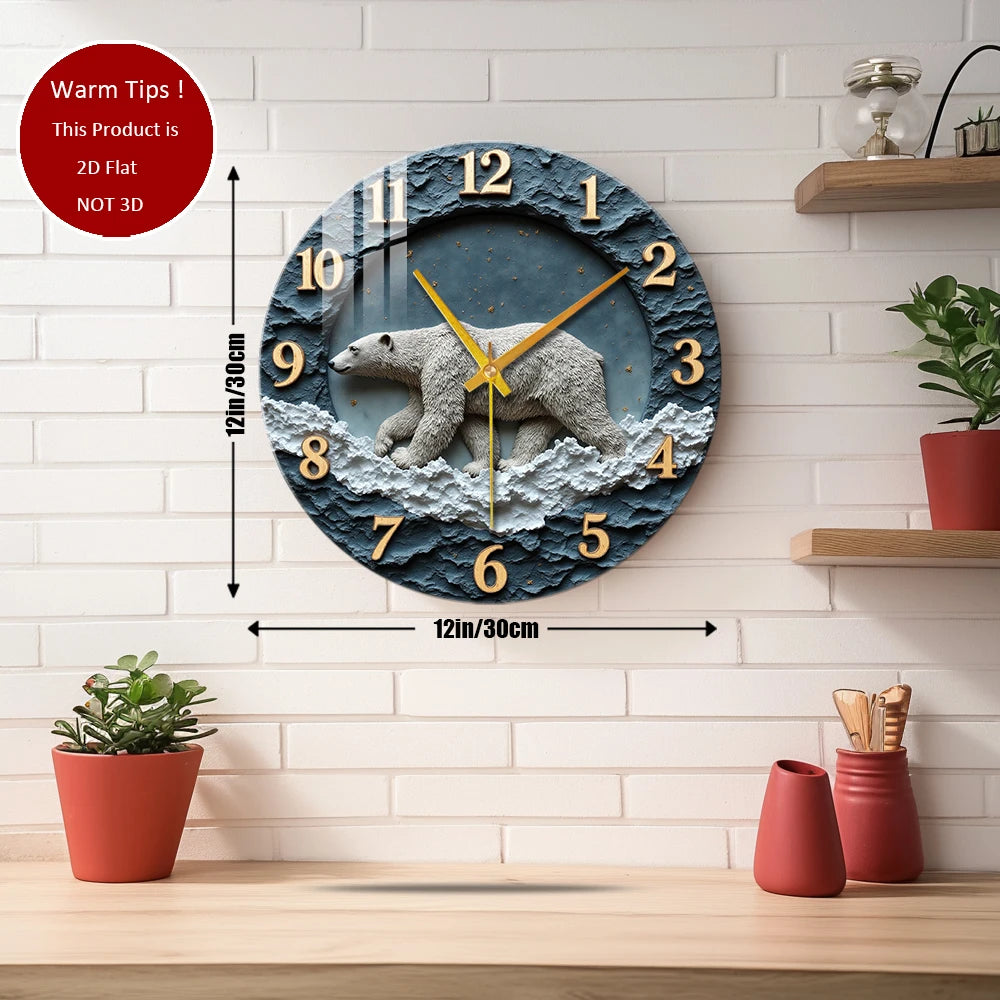 Tempered Glass Wall Clock Polar Bear