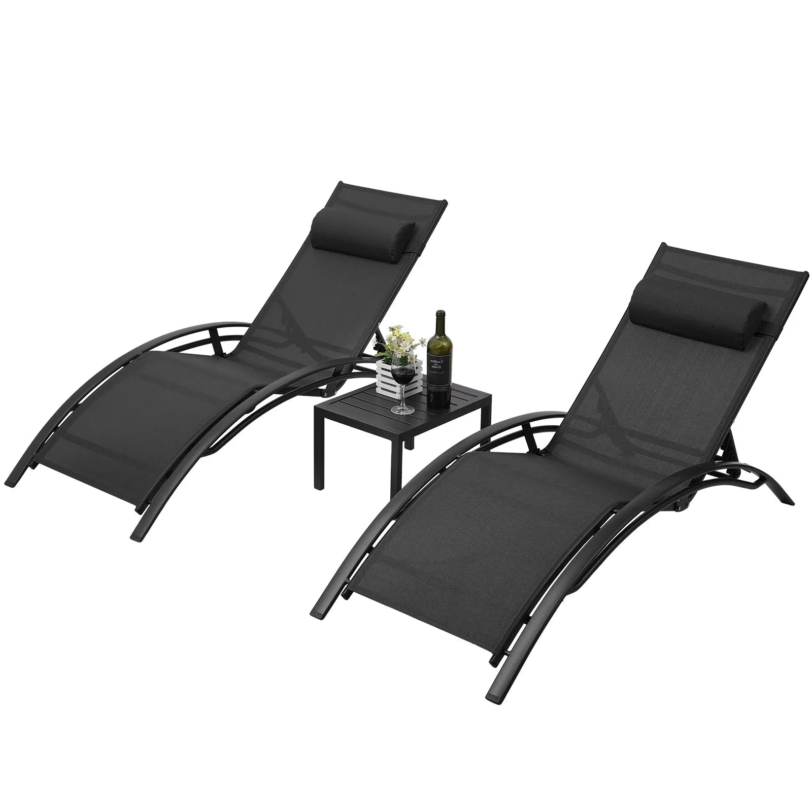 Aluminum Lounge 3Pcs Chair Table Chaise Outdoor