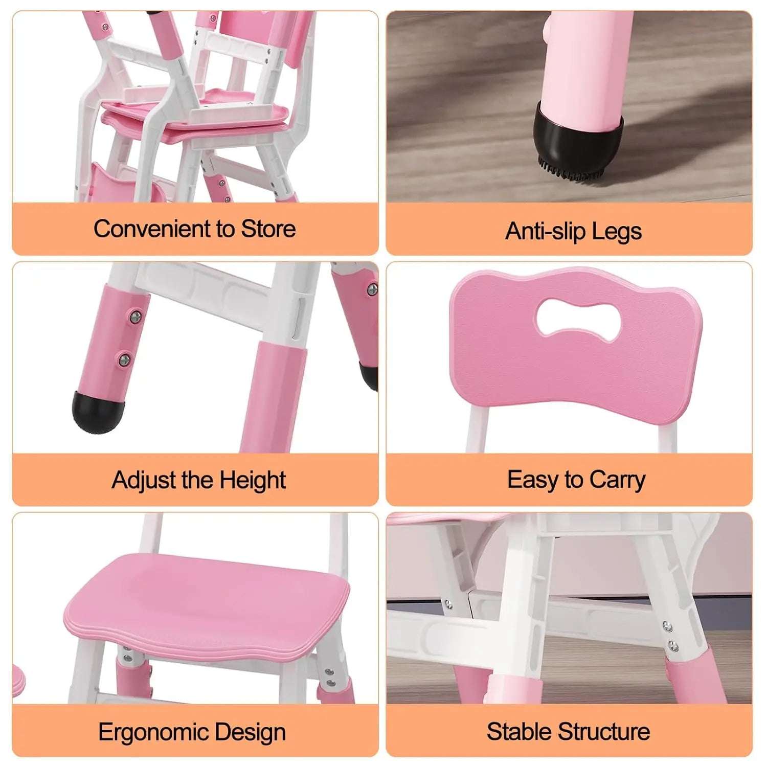 2-Pack Adjustable Kids Chairs 3-Level Height Toddler