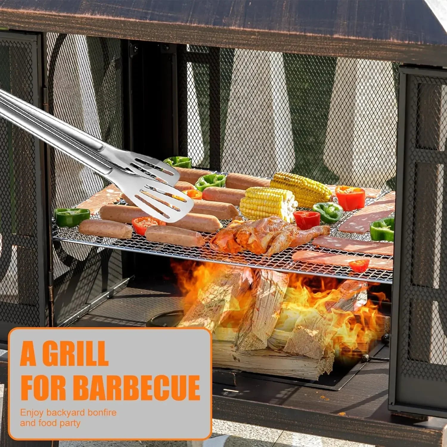 45" H×31''W Metal Chiminea Fire Pit with Grill