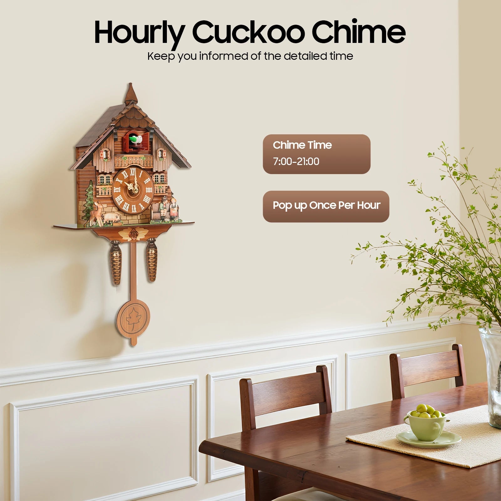 Vintage Cuckoo Wall Clock with Bird Chime