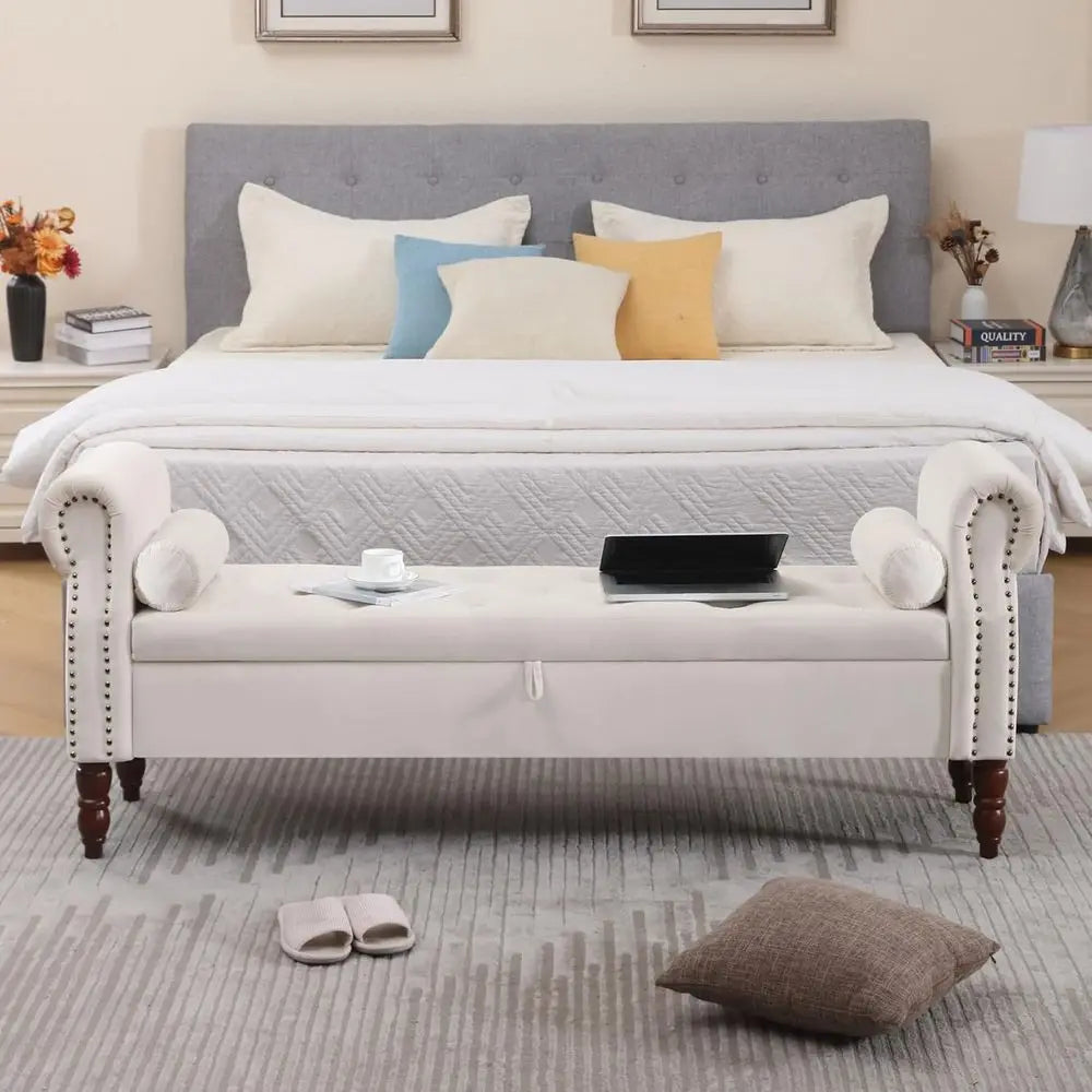 King Size Velvet Storage Bench with Arms