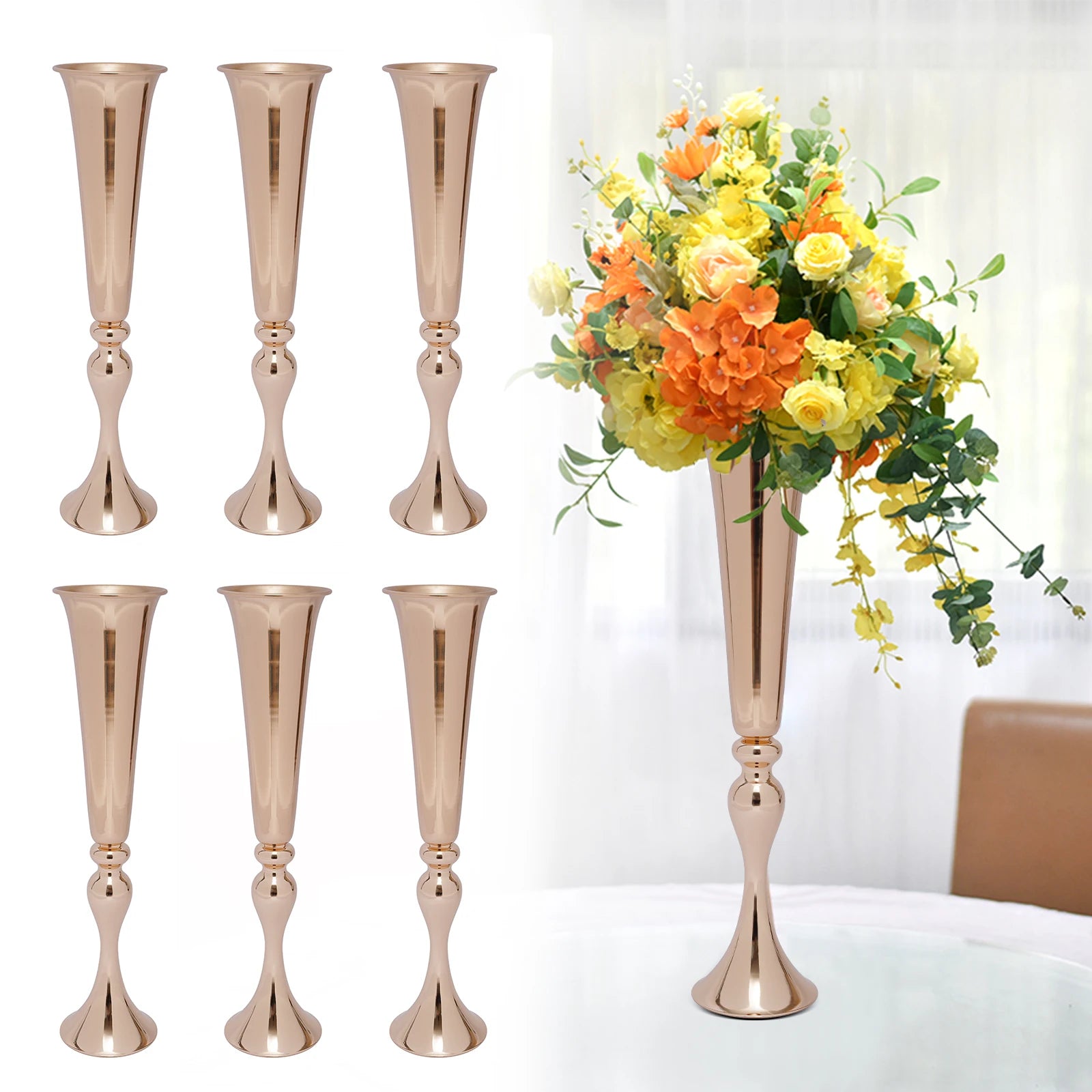 6 PCS - Gold Trumpet Vases