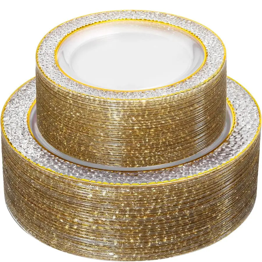 102PCS Gold Plastic Plates Disposable