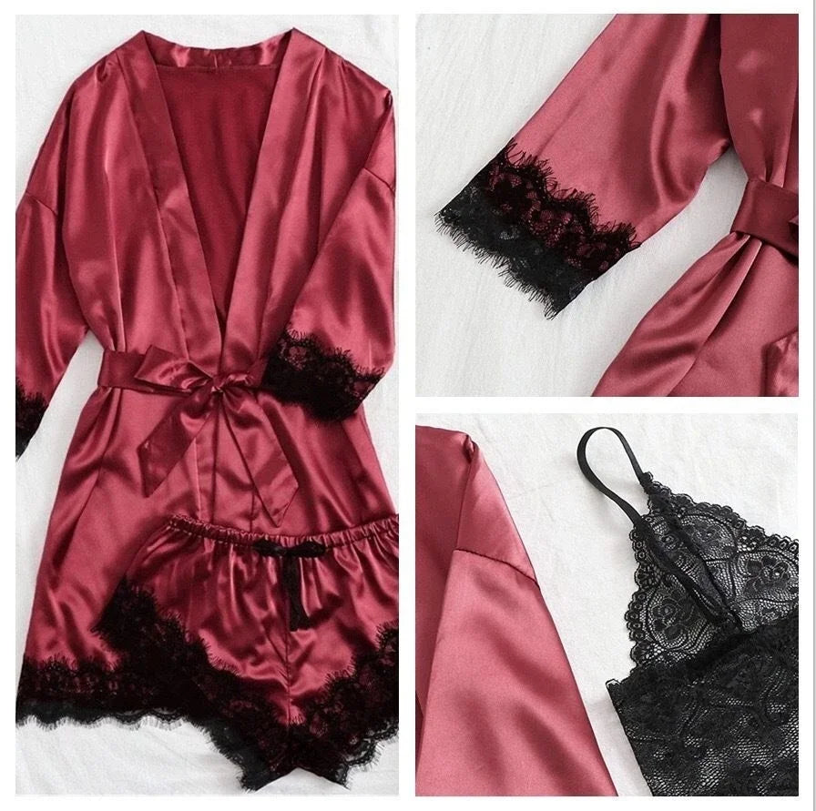 Sexy Satin Lace Lingerie Set