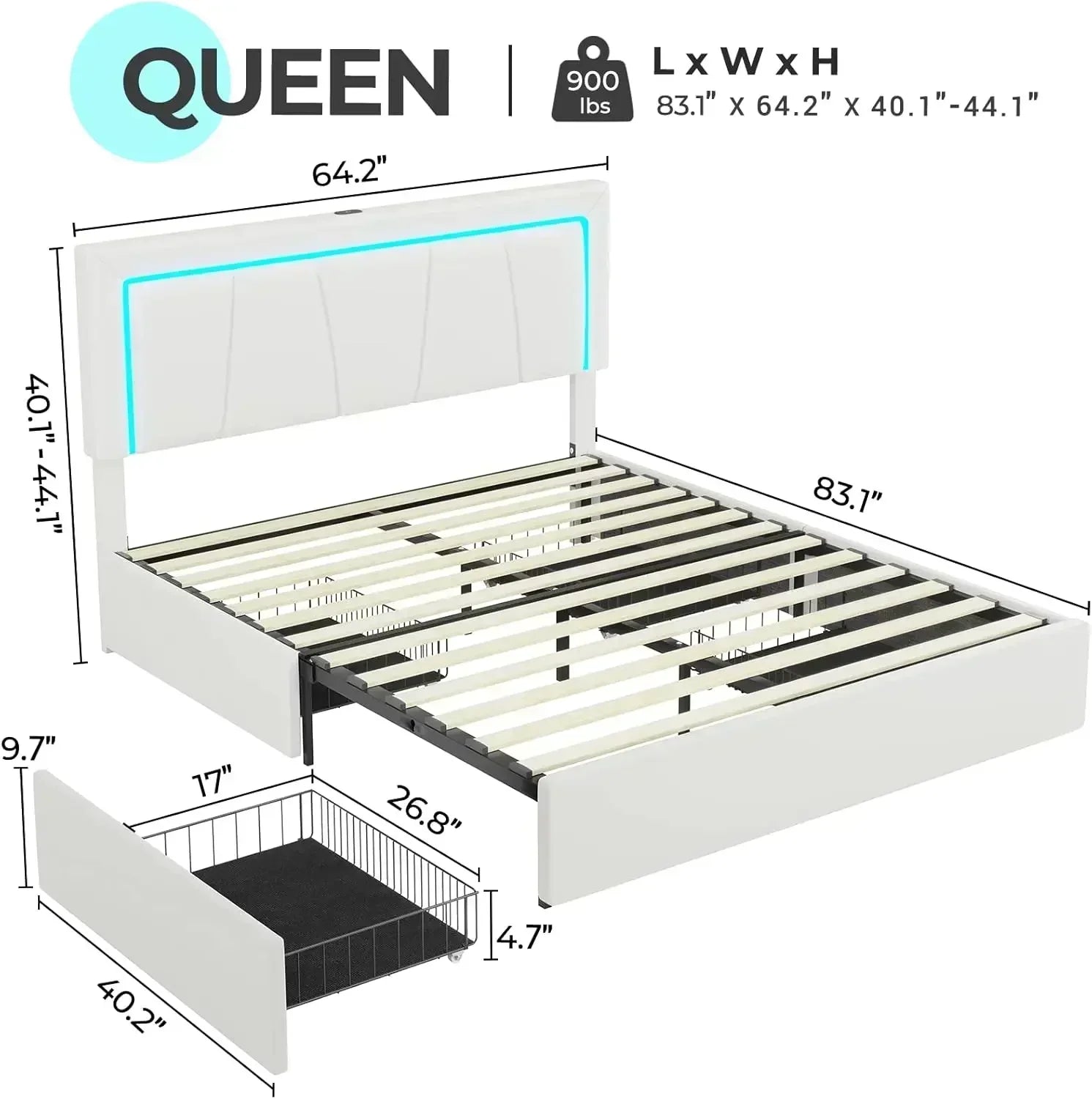 Queen Bed Frame with 4 Storage Drawers