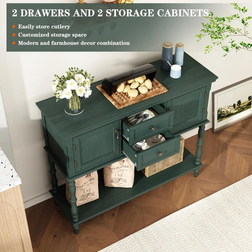 Retro Console Table with 2 Drawers & Cabinets
