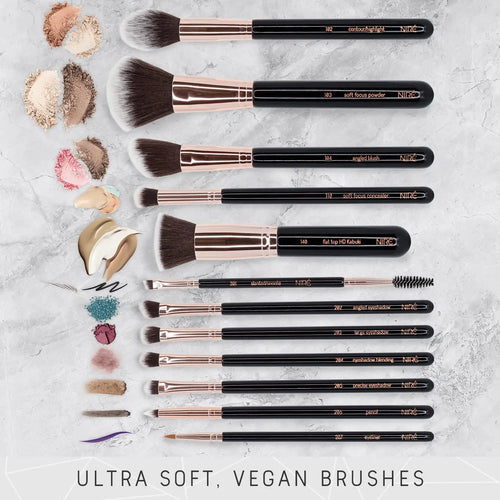 15-Piece Vegan Makeup Brush Set with Case