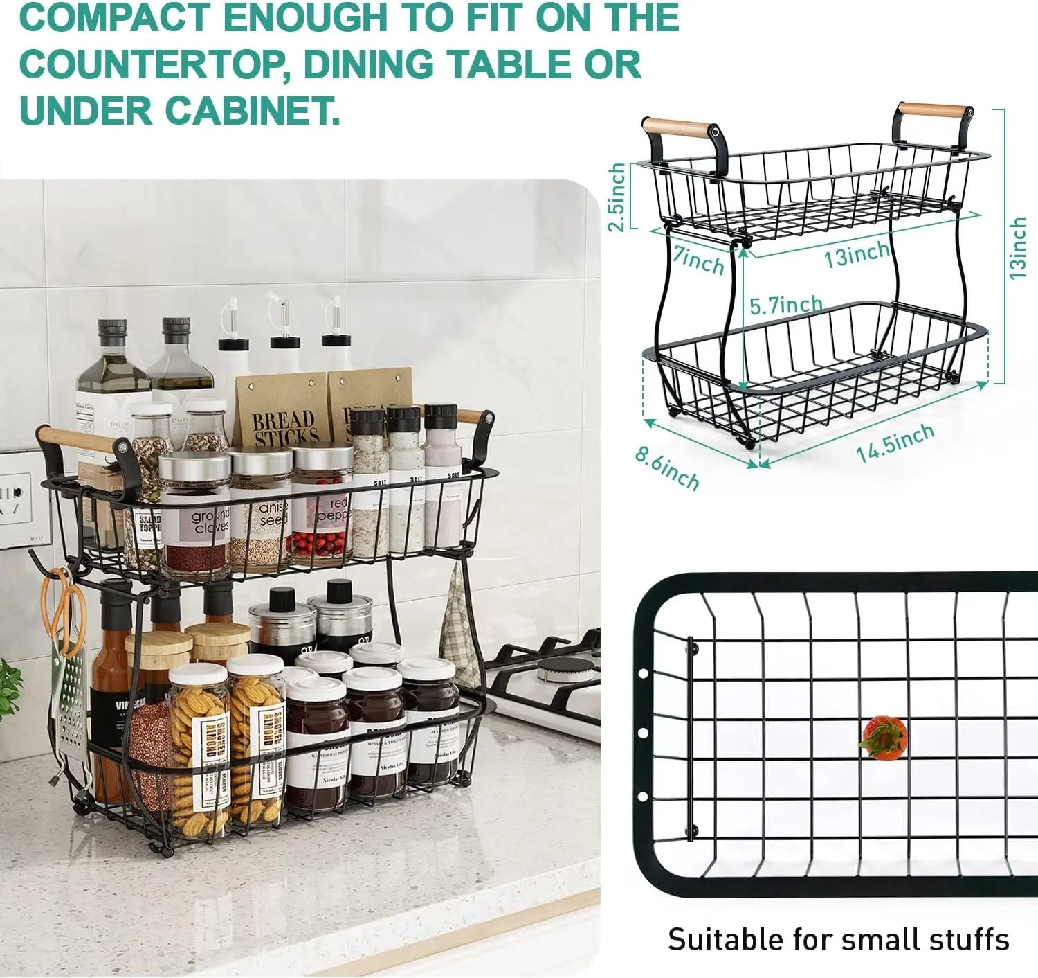 2-Tier Metal Wire Fruit Basket with Banana Hangers
