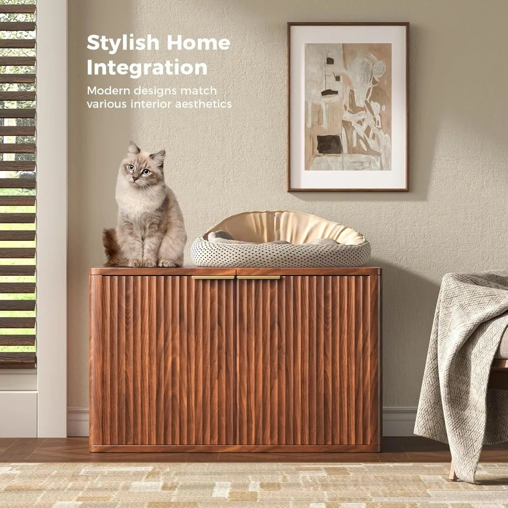 31.5" Walnut Cat Litter Box Enclosure Furniture