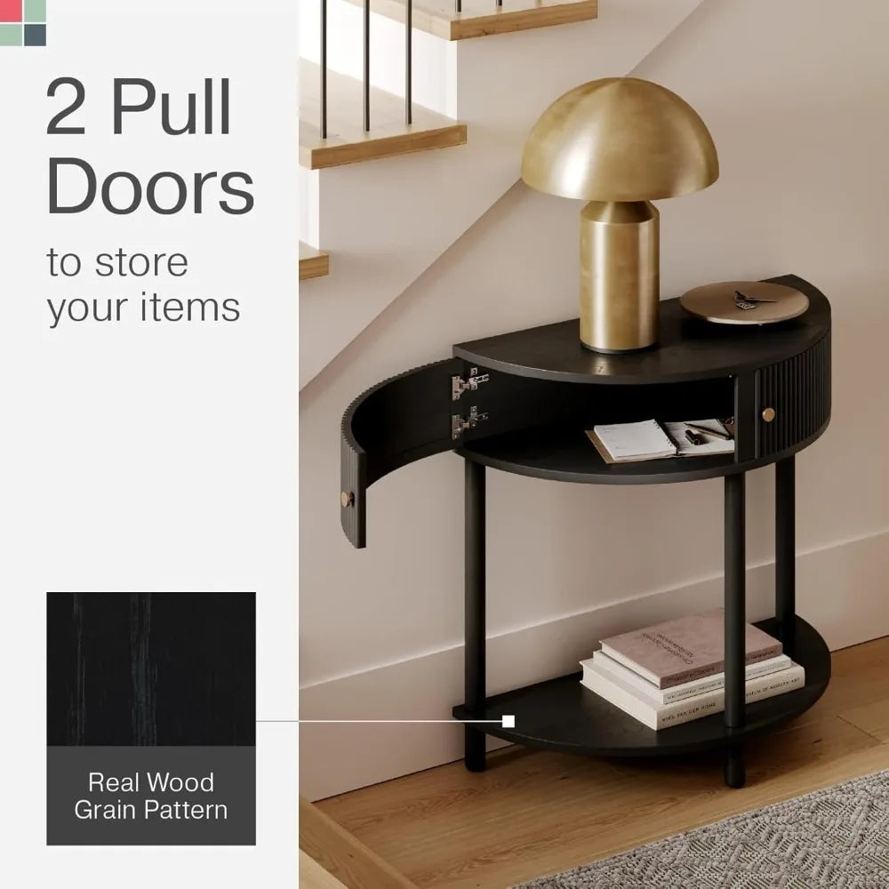 Semicircular Black Oak Veneer Entryway Table