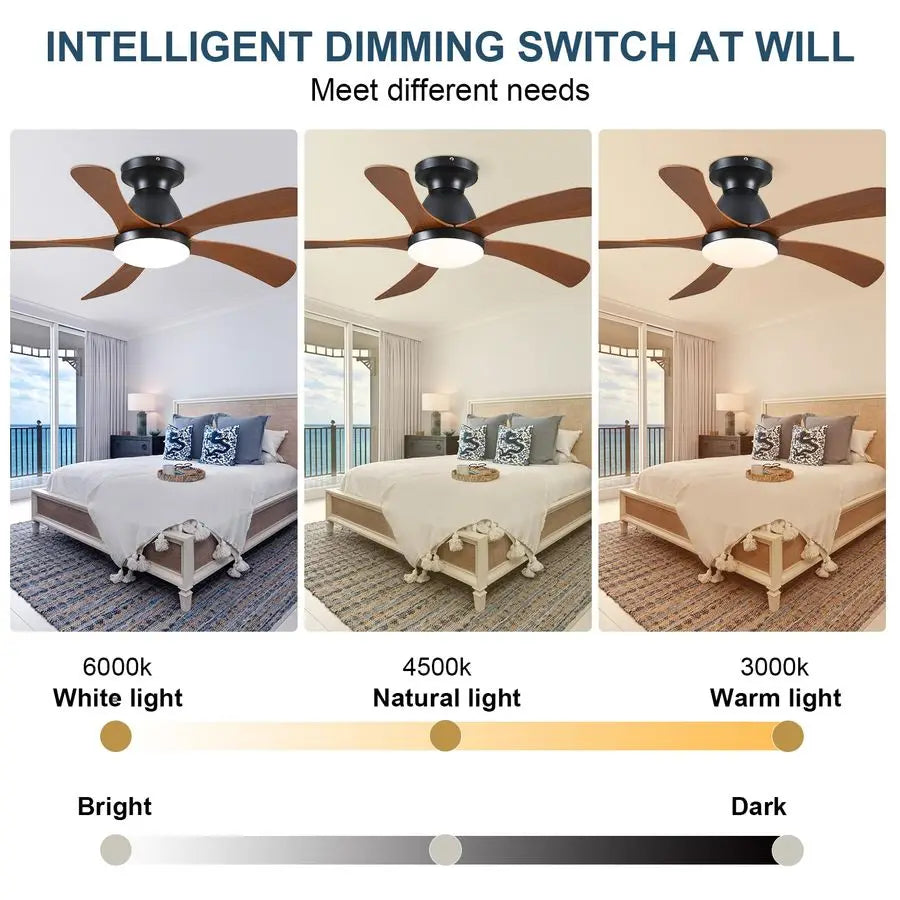 42 Inch Low profile Ceiling Fans with Lights and Remote,