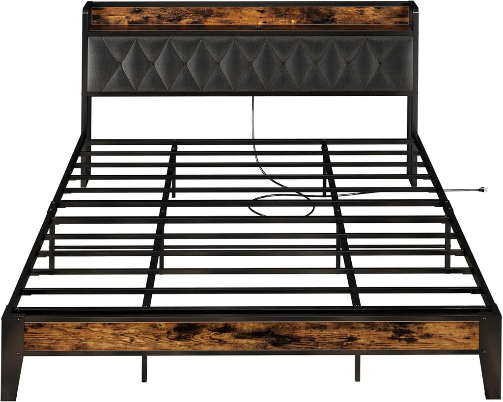 Bed Frames, Storage Headboard with Outlets