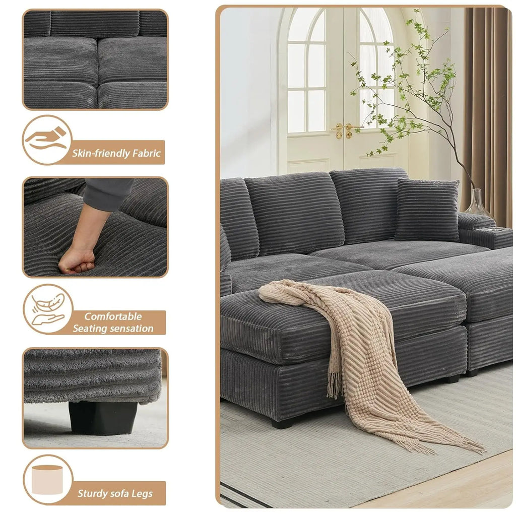 Oversized Double Chaise Lounge with Ottomans