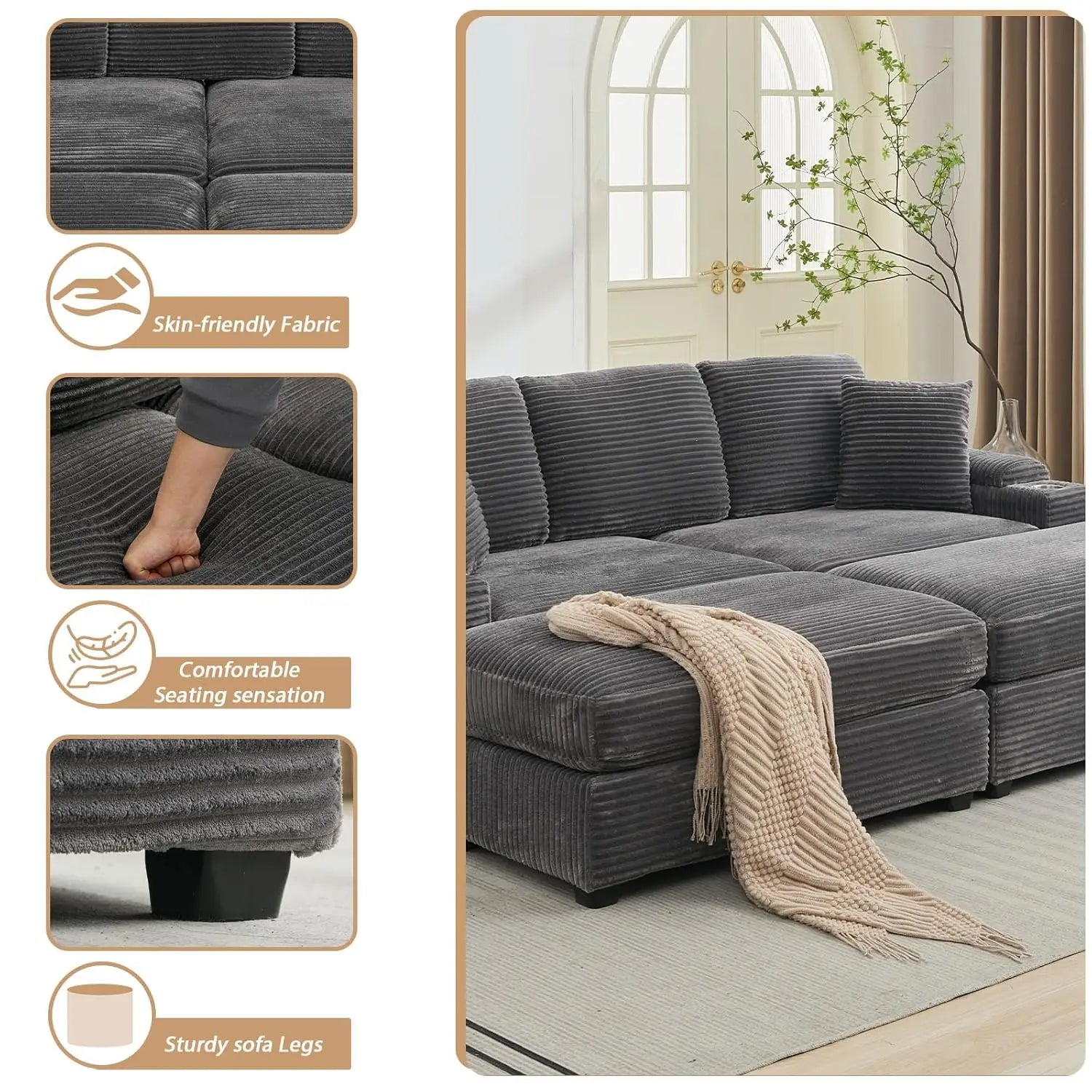 Oversized Double Chaise Lounge with Ottomans
