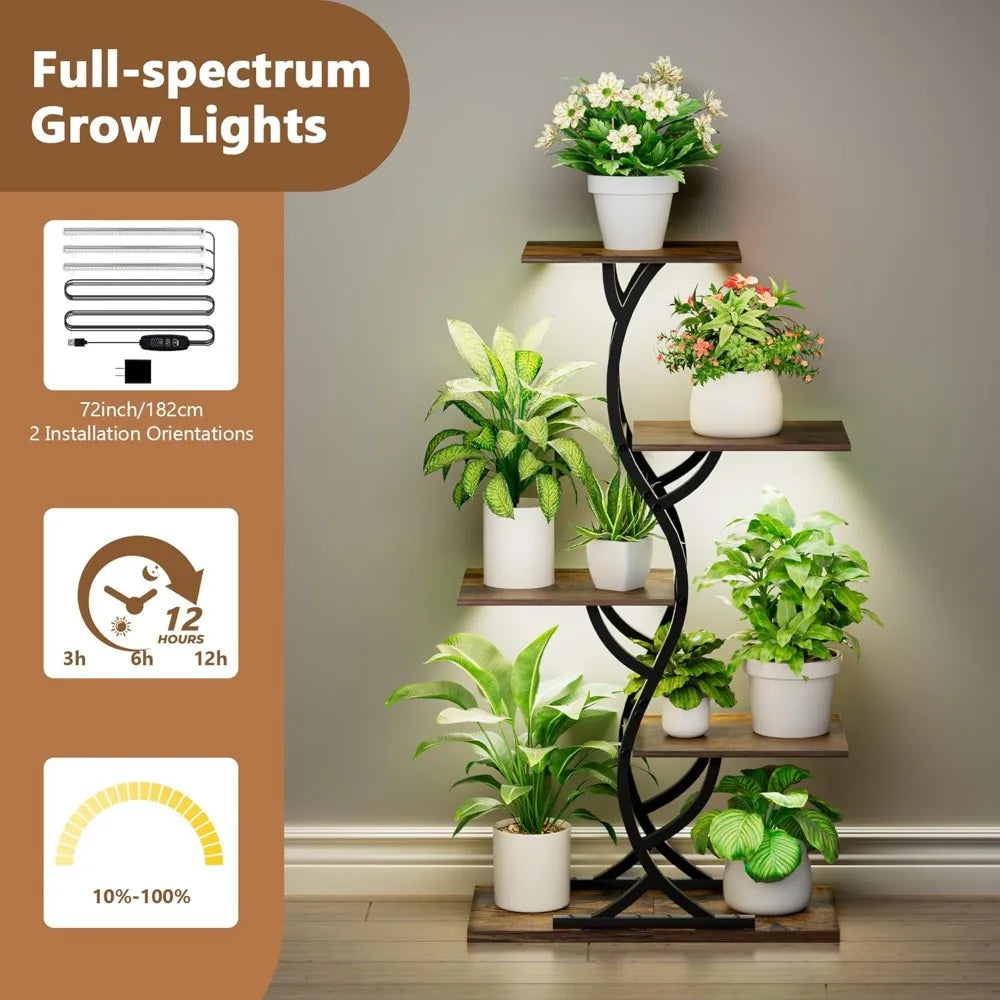 44" Tall Corner Plant Stand with Grow Lights