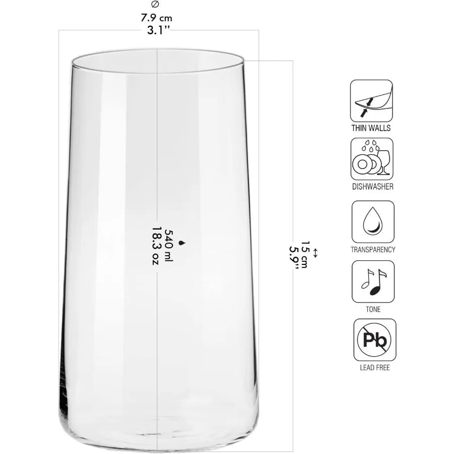 Tall Water Glasses 18.3 oz Set of 6