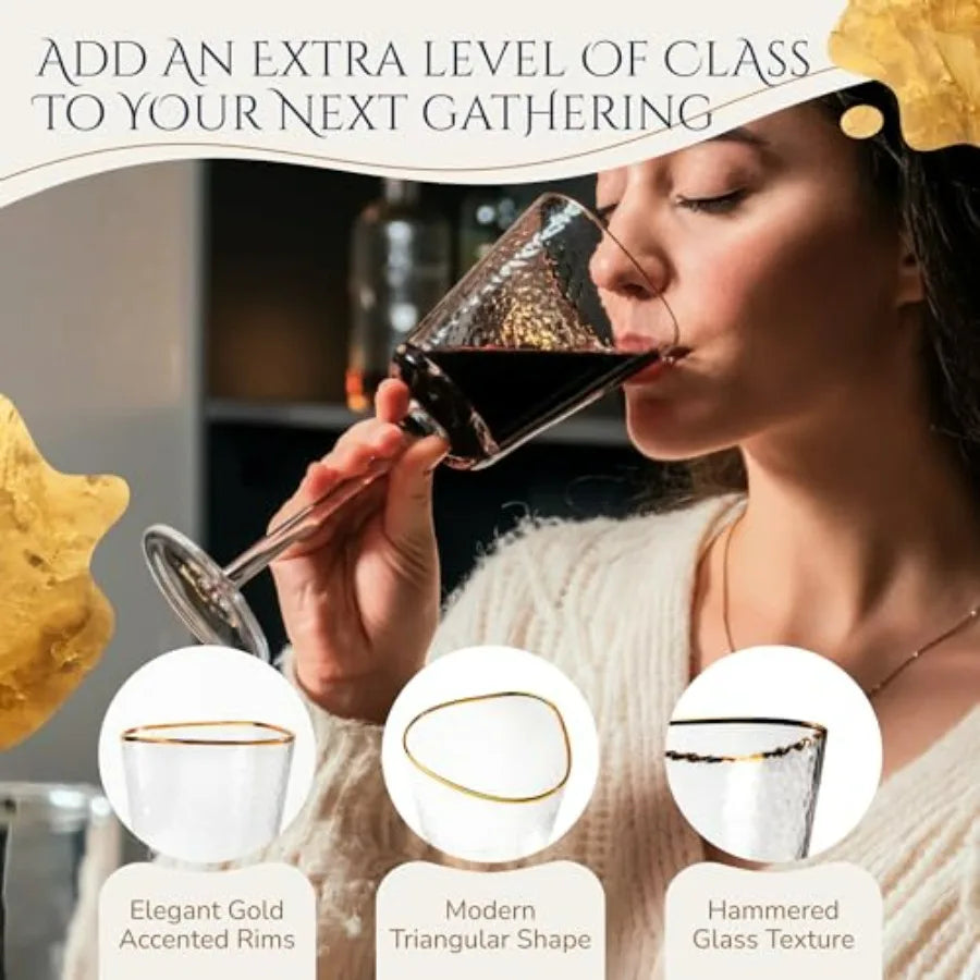 Gold Rimmed Wine Glasses Set of 4 10oz