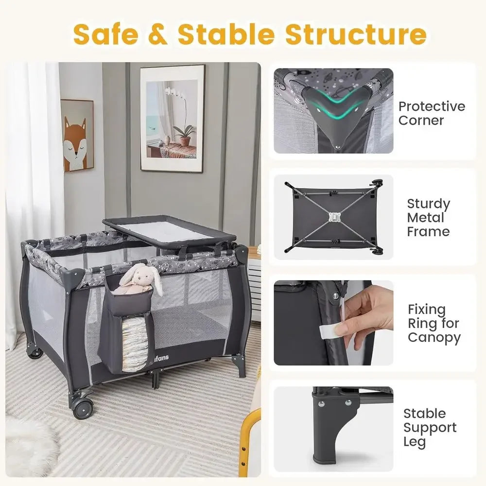 All-in-One Portable Baby Play Yard with Bassinet