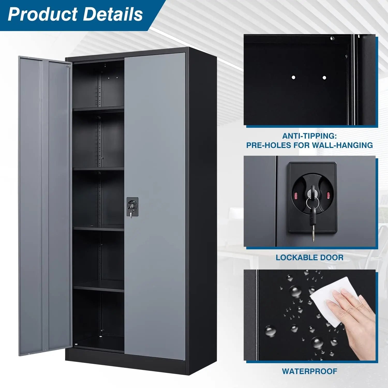 Metal Garage Storage Cabinet, 71" Tall