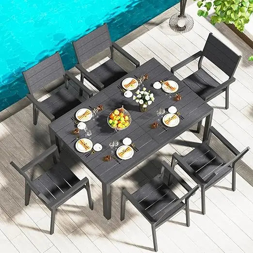 7 Piece  60" x 36" Table and Stackable Chairs