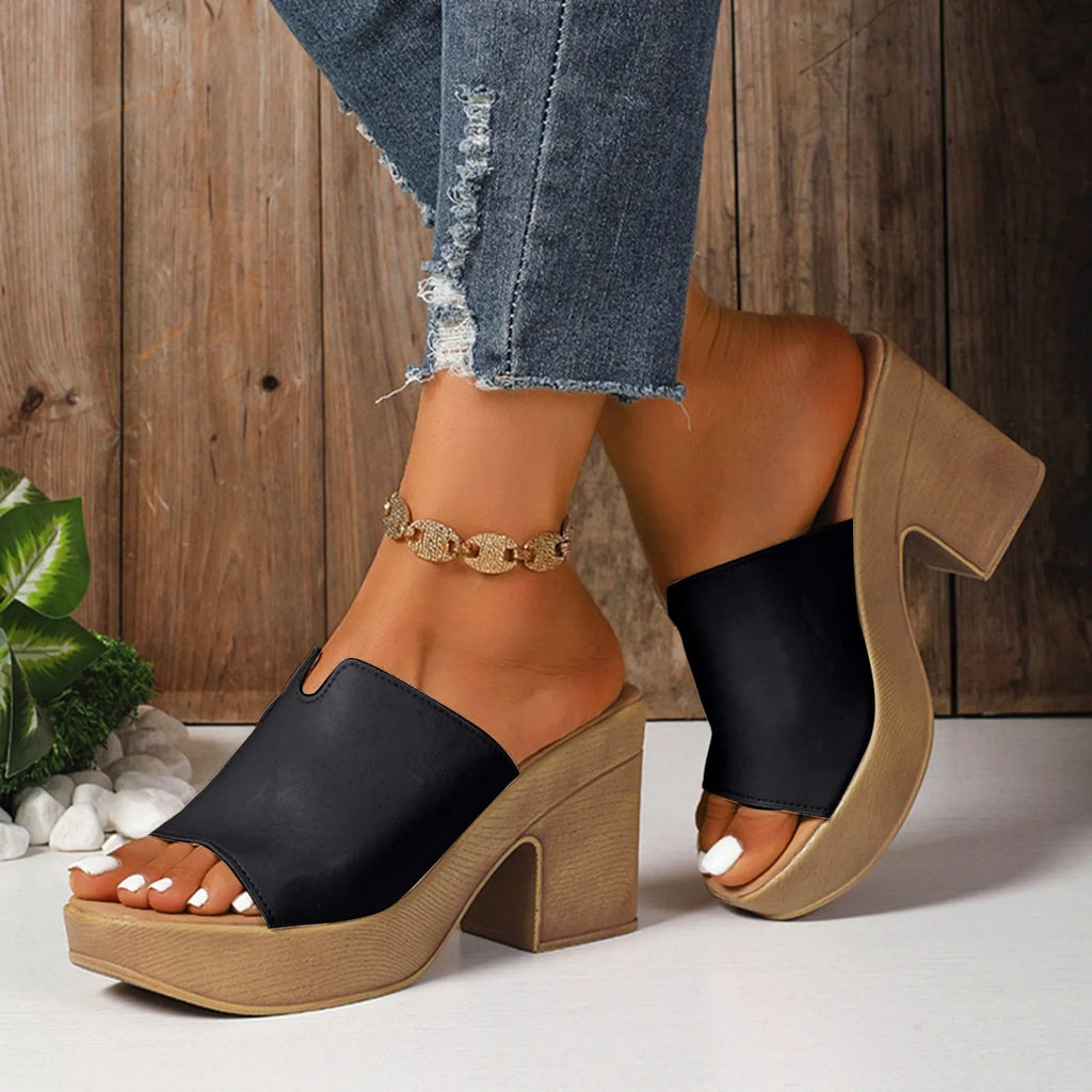 Leather Square Heel Sandals