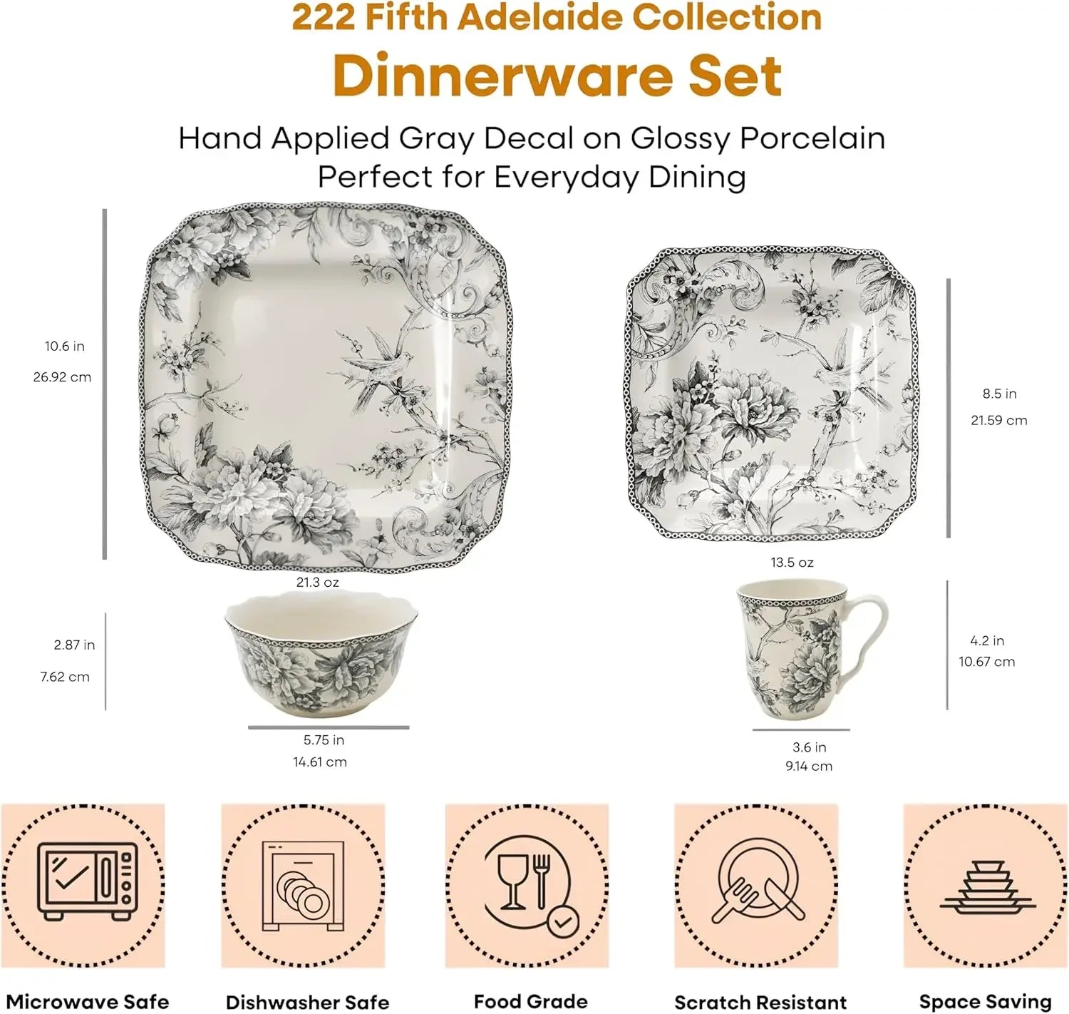 16-Piece Square Floral Dinnerware Set