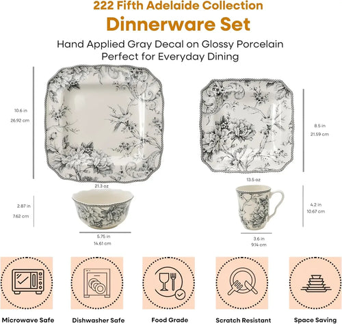 16-Piece Square Floral Dinnerware Set