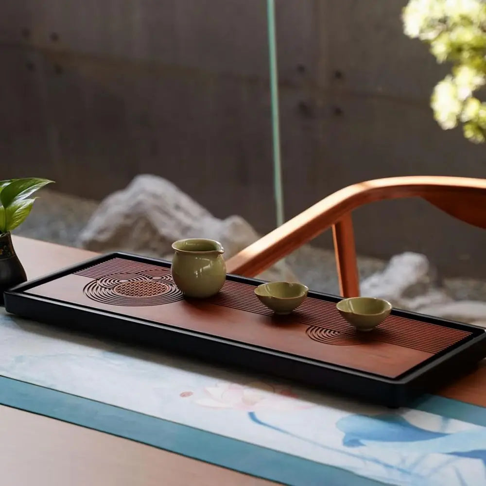 Bamboo Tea Tray with Integrated Water Basin