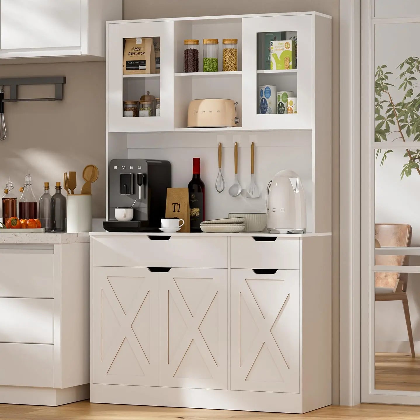 71" Tall  Hutch Microwave Stand Charging Station