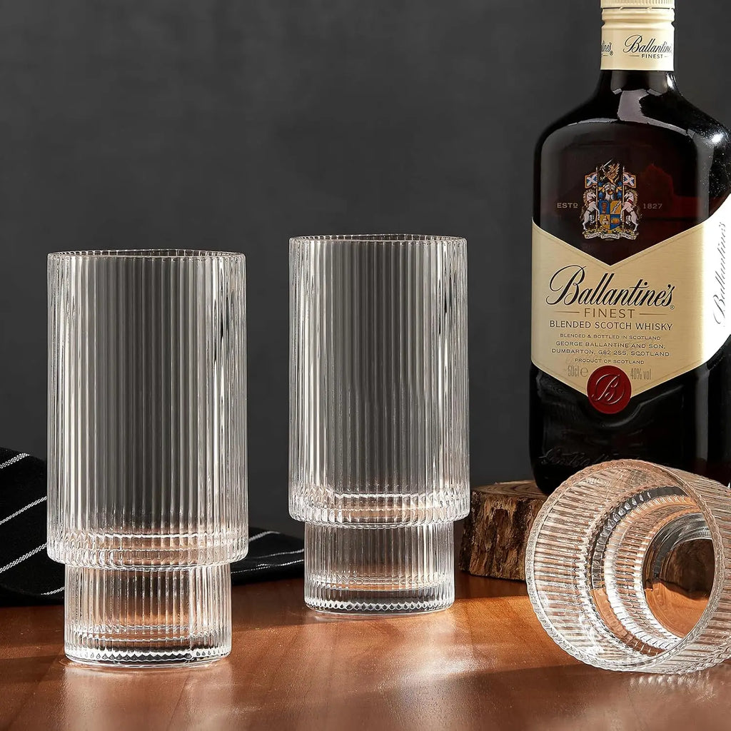 Ribbed  16 oz Highball Drinking Glasses