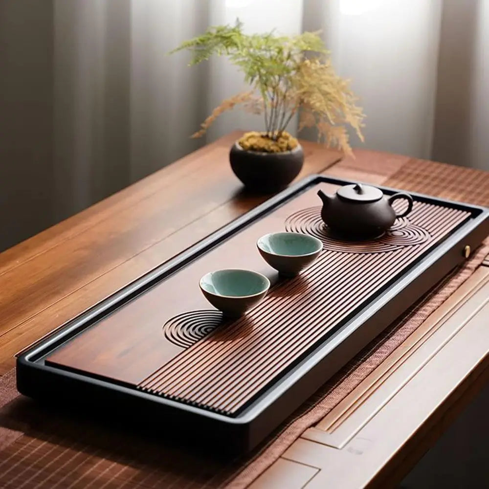 Bamboo Tea Tray with Integrated Water Basin