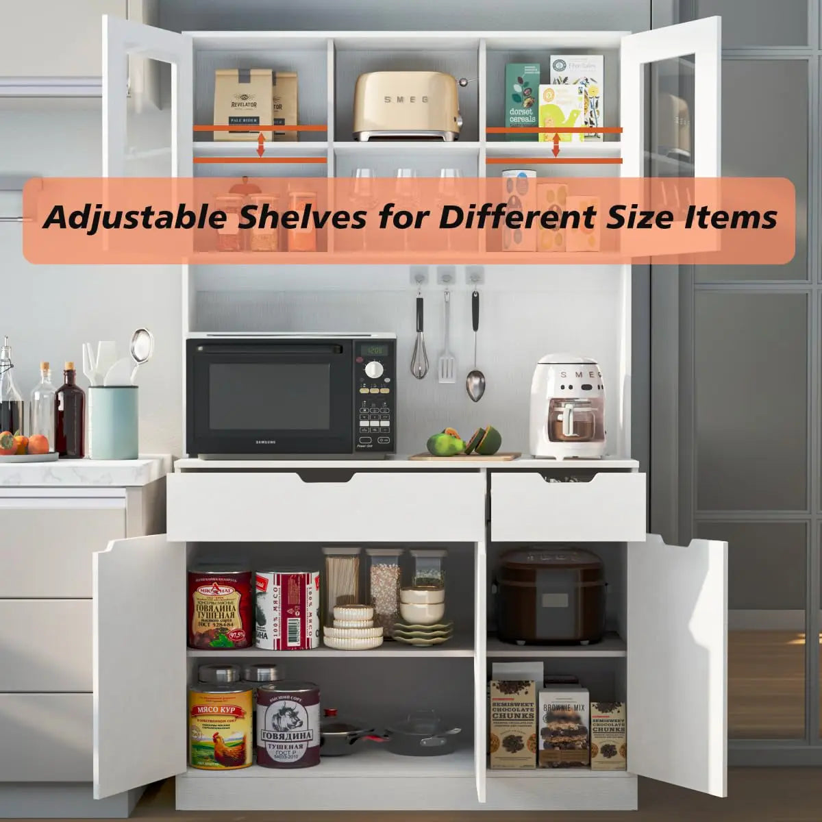 71" Tall  Hutch Microwave Stand Charging Station