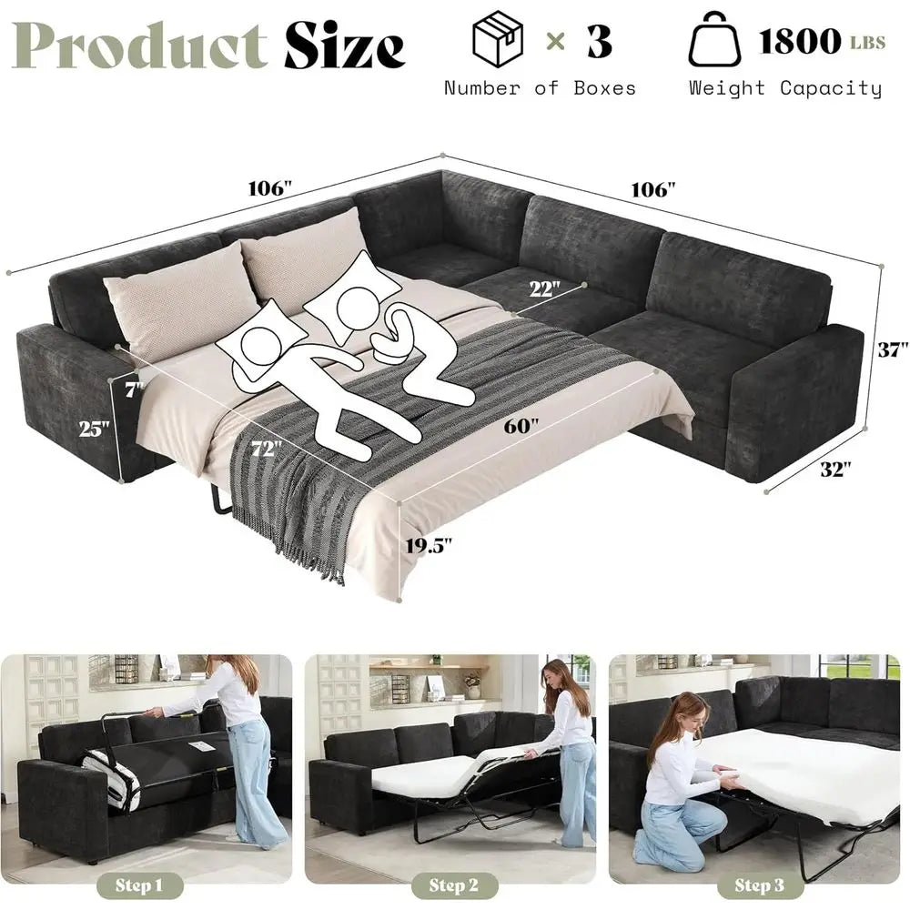 Extra-Large Convertible Sofa Bed  3-Way L-Shaped