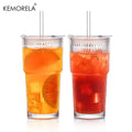 Ribbed 20 oz Glass Tumblers with Lids & Straws