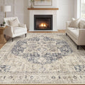 9x12 - Cream Blue Distressed Farmhouse Carpet