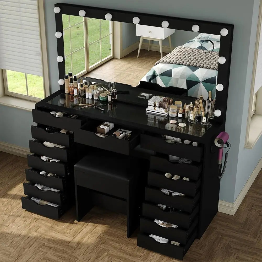 LED-Illuminated Makeup Desk Vanity