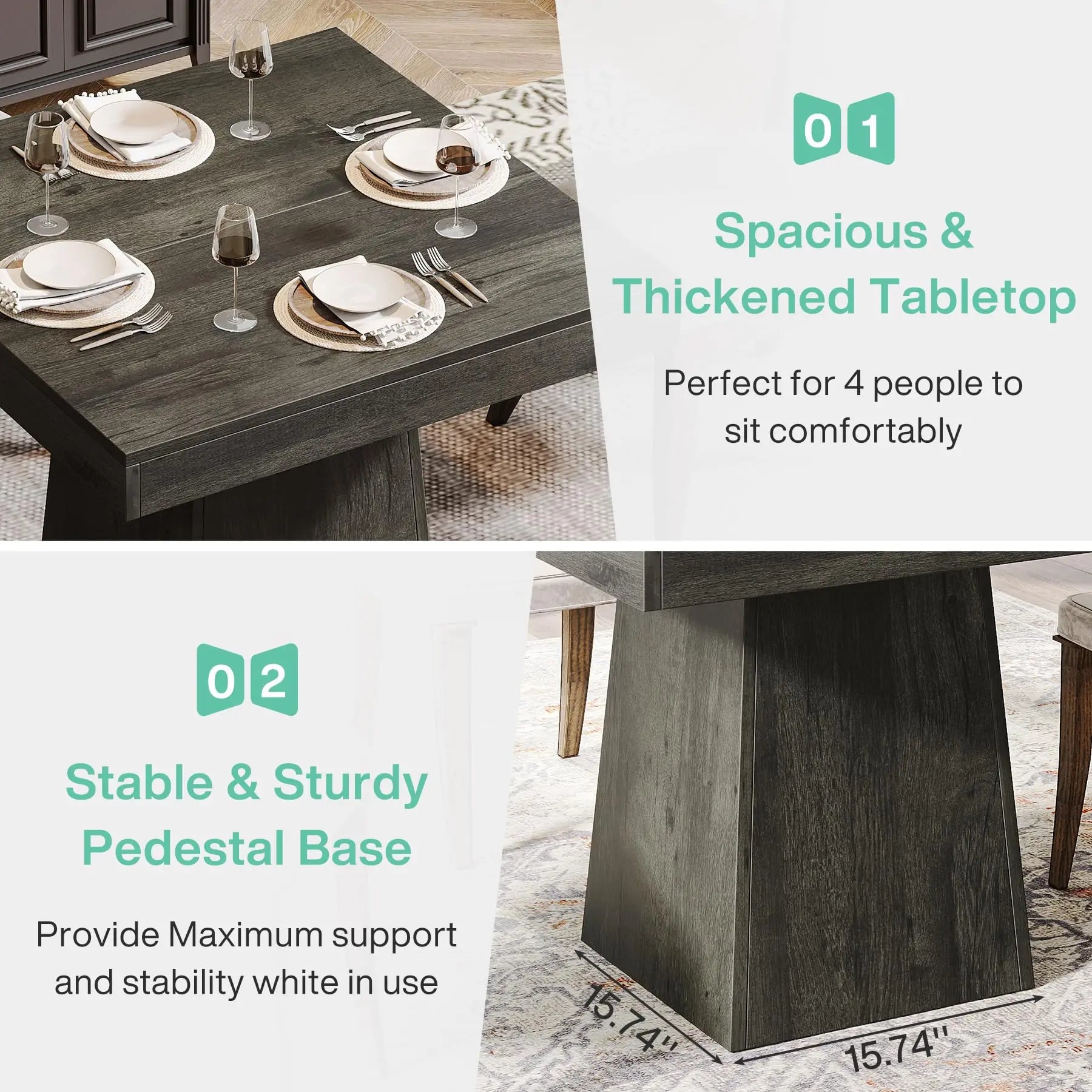 Square Dining Table for 4, 31.5-Inch
